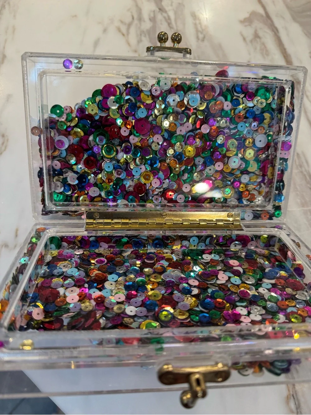 Sequin Confetti Clear Acrylic Clutch - Multicolor